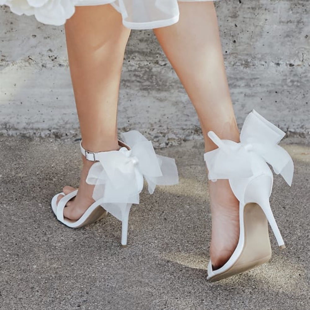 Ayanna Ivory Satin Bow Ankle High Heel Sandals